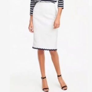 J.Crew White 100% Linen Pencil Skirt Navy Rickrack